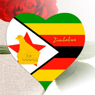 Zimbabwe Hjärtdekal, Patriotisk Zimbabwe Flagga Hjärtformat Klistermärke