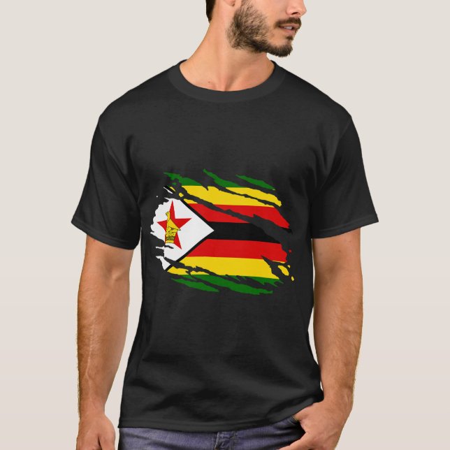 Zimbabwe i mitt DNA Zimbabwe Flagga Proud Zimbabwe T Shirt (Framsida)