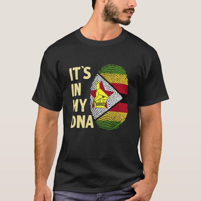 Zimbabwe i mitt Dna Zimbabwe Flagga Team Zimbabwe T Shirt (Framsida)