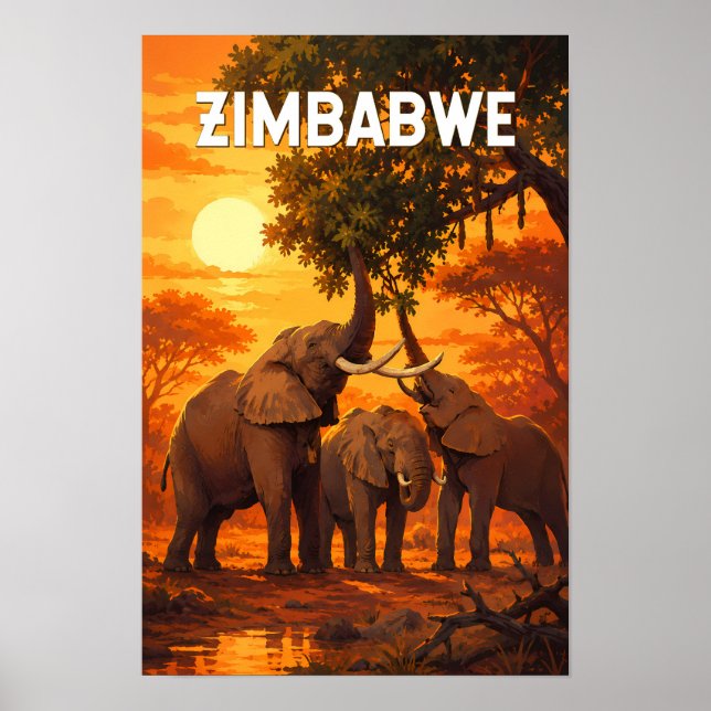 Zimbabwe Illustration Resa Konst Vintage Poster (Framsidan)
