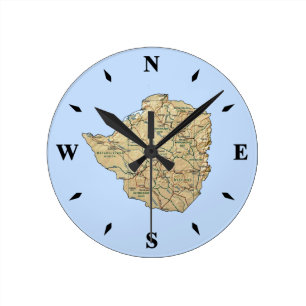 Zimbabwe Karta Clock Rund Klocka