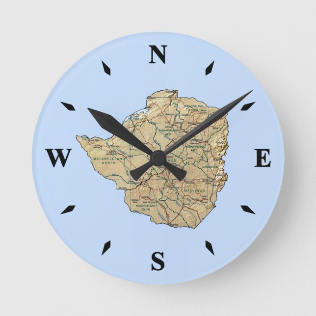 Zimbabwe Karta Clock Rund Klocka (Framsida)