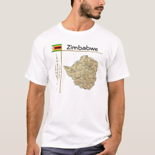 Zimbabwe Karta + Flagga + avdelning T-Shirt