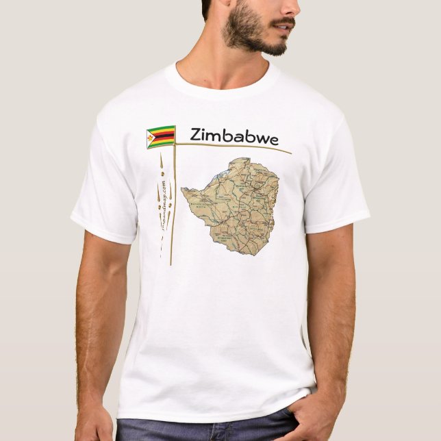 Zimbabwe Karta + Flagga + avdelning T-Shirt (Framsida)