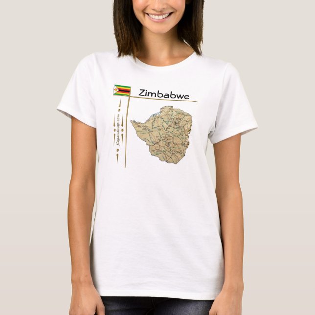 Zimbabwe Karta + Flagga + avdelning T-Shirt (Framsida)