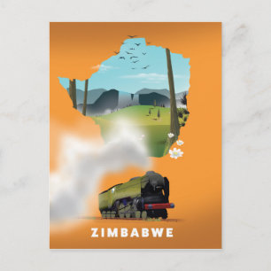 Zimbabwe Karta illustrerad resaffisch Vykort