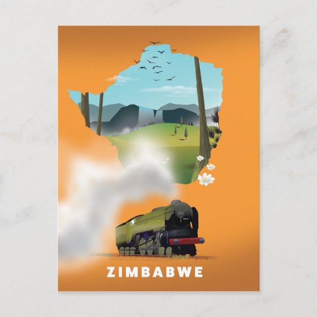 Zimbabwe Karta illustrerad resaffisch Vykort (Framsida)