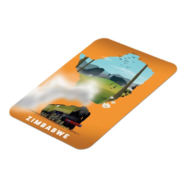 Zimbabwe Karta illustrerade reseaffisch Magnet (Vänstra Sidan)