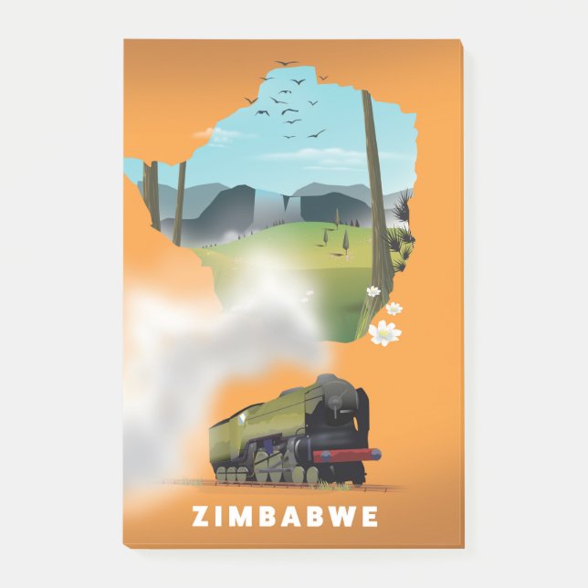 Zimbabwe Karta illustrerade reseaffisch Post-it Block (Framsida)