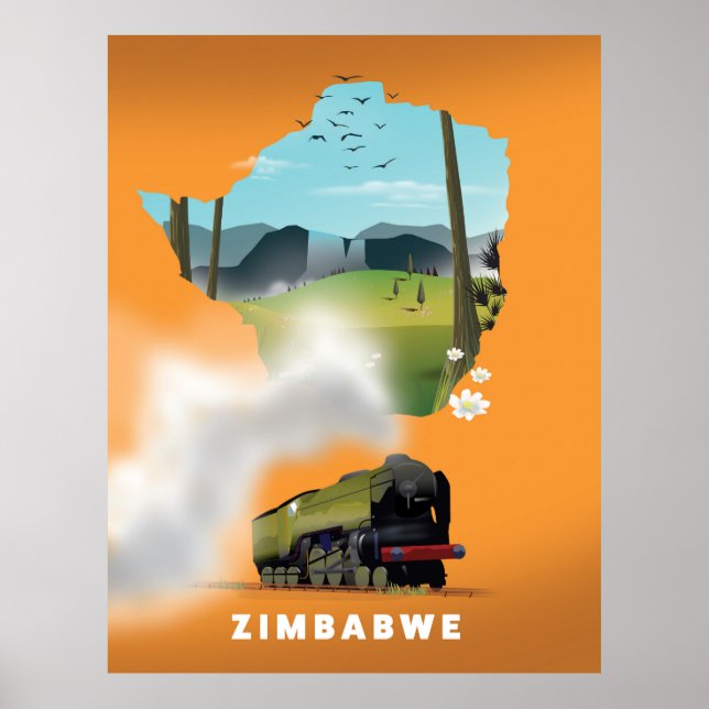 Zimbabwe Karta illustrerade reseaffisch Poster (Framsidan)