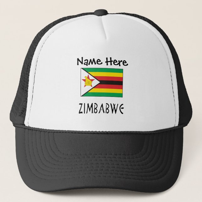 Zimbabwe och Zimbabwe Flagga med ditt namn Trucke Keps (Framsida)