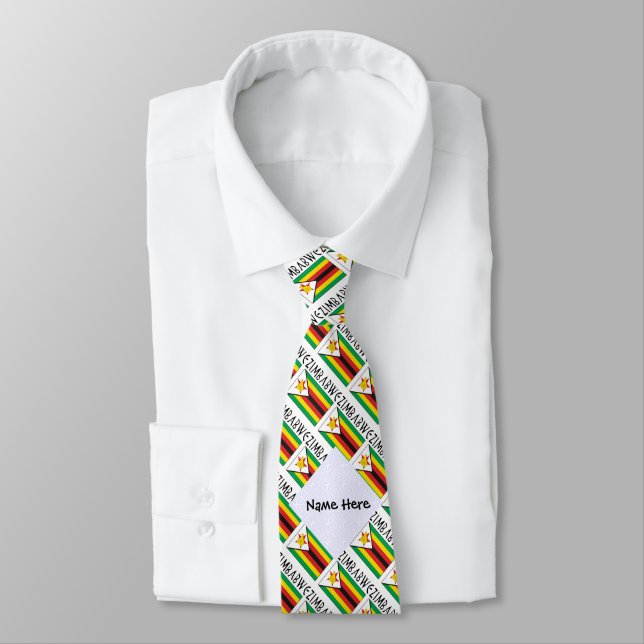 Zimbabwe och zimbabwisk flagga kaklade med ditt na slips (Bunden)