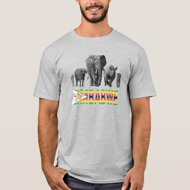 Zimbabwe Pride Big 5 Wildlife för Zimbabwe Fläkt T Shirt (Framsida)