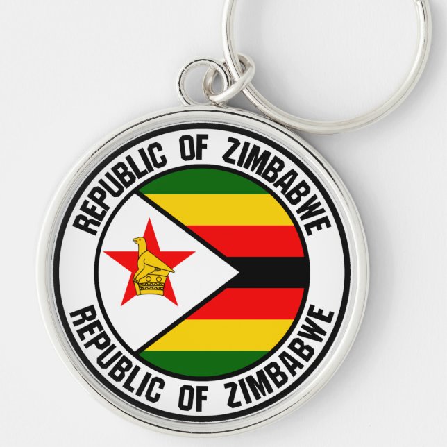 Zimbabwe Round Emblem Rund Silverfärgad Nyckelring (Framsidan)
