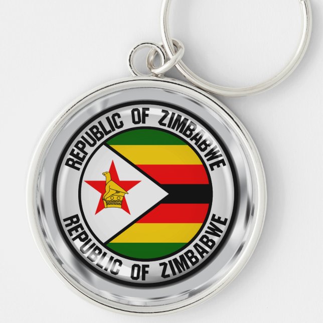 Zimbabwe rund emblem silverfärgad nyckelring (Framsidan)