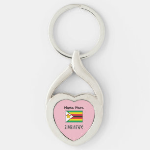 Zimbabwe Zimbabwisk Flagga Svart Personligt Namn Twisted Heart Silverfärgad Nyckelring