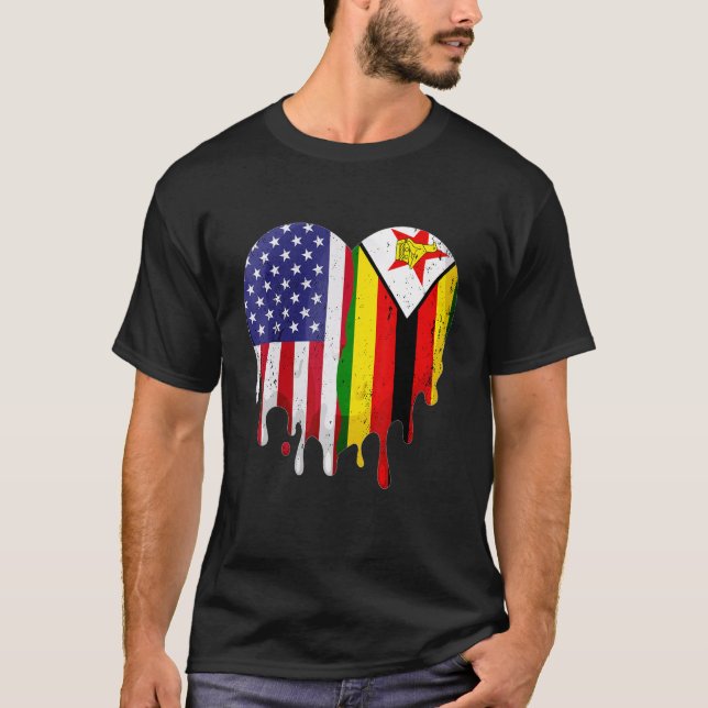 Zimbabwean American Patriot Grown Country Melting  T Shirt (Framsida)