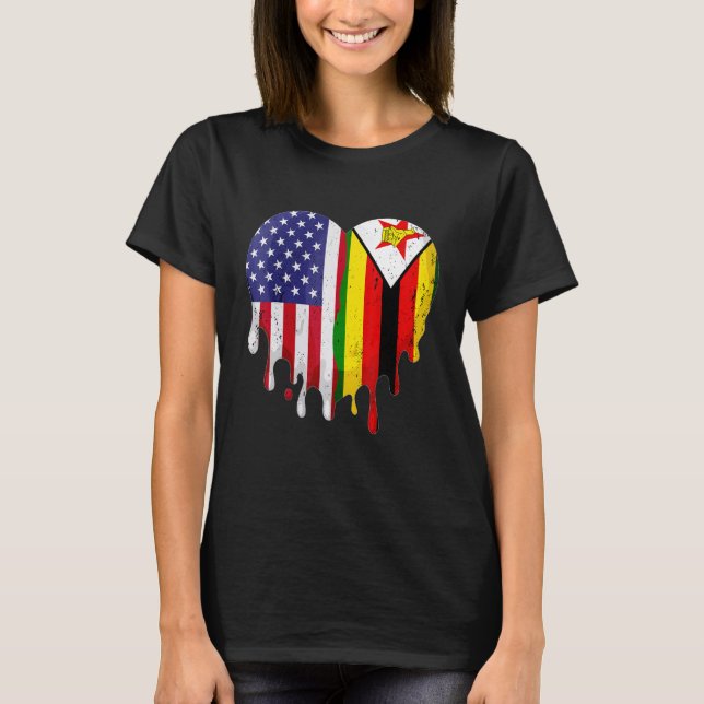 Zimbabwean American Patriot Grown Country Melting  T Shirt (Framsida)
