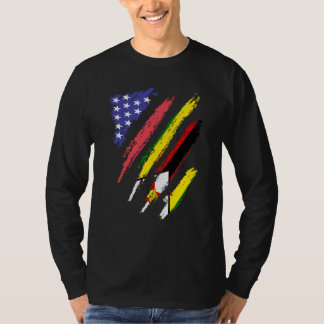 Zimbabwean American Patriot Grown Heart Flag Strip T Shirt
