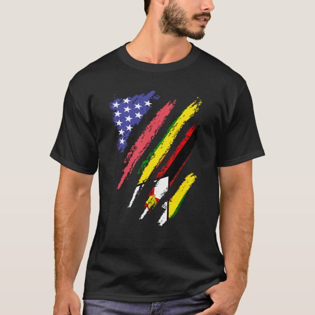 Zimbabwean American Patriot Grown Heart Flag Strip T Shirt (Framsida)