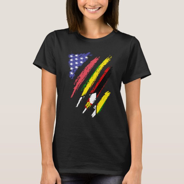 Zimbabwean American Patriot Grown Heart Flag Strip T Shirt (Framsida)