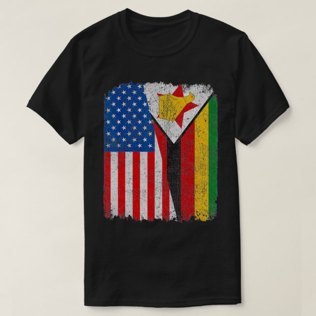 Zimbabwes amerikanska Flagga Halva USA Zimbabwe Ro T Shirt (Design framsida)