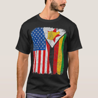 Zimbabwes amerikanska Flagga Halva USA Zimbabwe Ro T Shirt