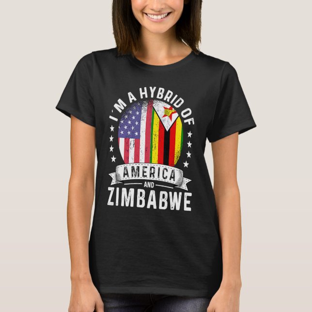 Zimbabwes amerikanska patriot Grown Flagga Humor T Shirt (Framsida)