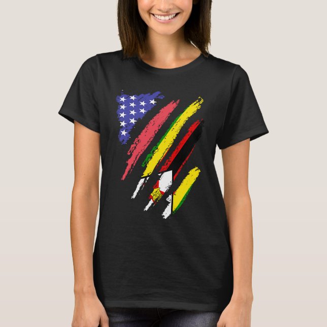 Zimbabwes amerikanska patriot Grown Heart Flagga S T Shirt (Framsida)