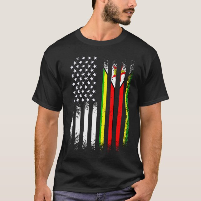 Zimbabwes amerikanska patriot Grown Land USA flagg T Shirt (Framsida)
