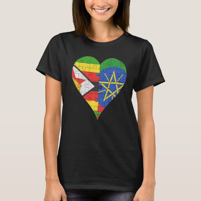 Zimbabwes etiopiska Flagga Heart T Shirt (Framsida)