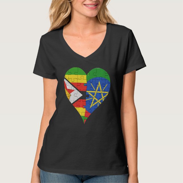 Zimbabwes etiopiska Flagga Heart T Shirt (Framsida)