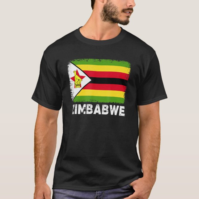 Zimbabwes folkliga Vintage Zimbabwe Flagga T Shirt (Framsida)