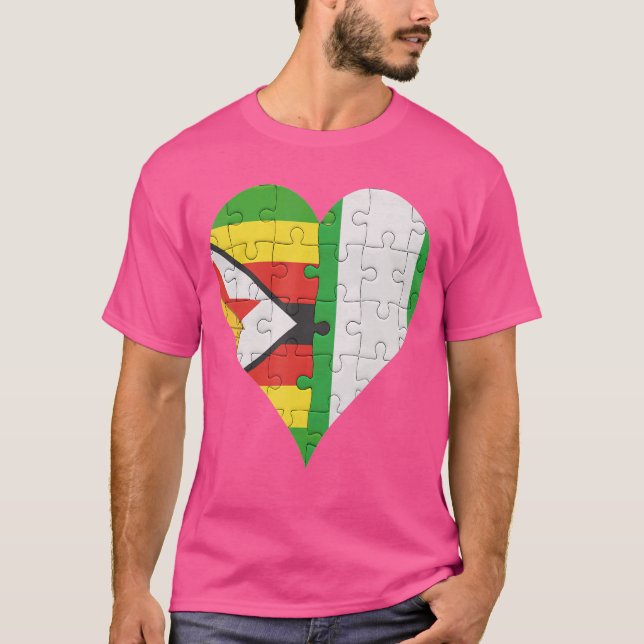 Zimbabwes nigerianska Flagga Heart T Shirt (Framsida)