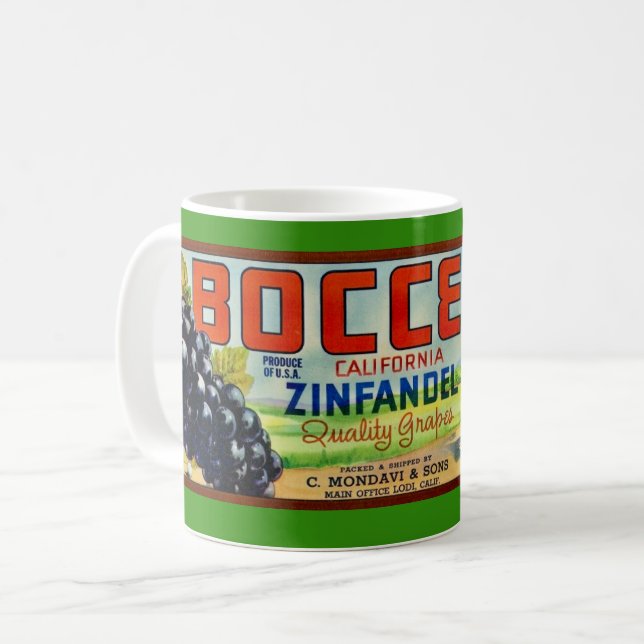 Zinfandel-druvor Bocce Etikett Mugg (Framsida vänster)