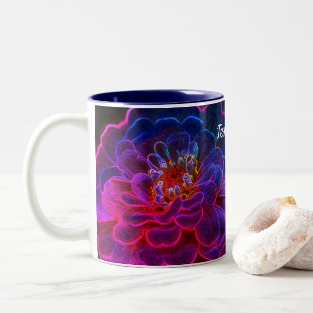 Zinnia Abstrakt Flower Art Flower Personlig Två-Tonad Mugg (Med munk)