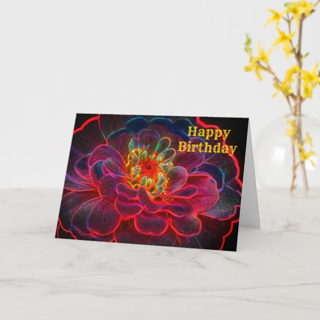 Zinnia-Abstrakten Flower Art Birday Card Kort (Gul blomma)