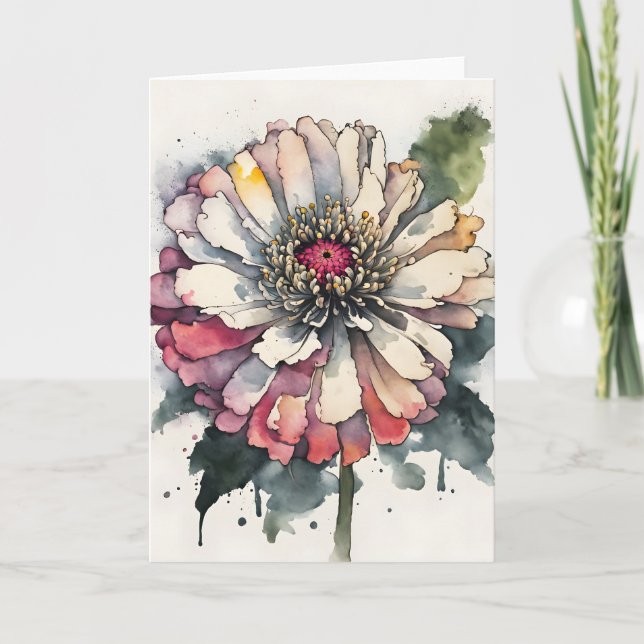 Zinnia - Akvarellblommor Kort (Framsida)