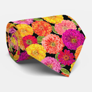 Zinnia Blommigt Bright Rosa Orange Gult Mönster Slips