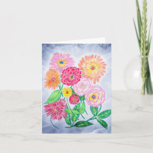 Zinnia-blomsterkonstnärligt konst- och konst-kort kort