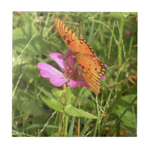 Zinnia & Butterfly Tile Kakelplatta