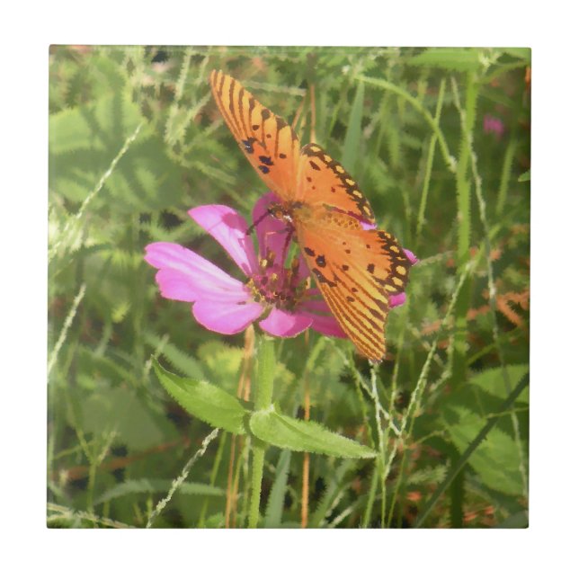 Zinnia & Butterfly Tile Kakelplatta (Framsidan)