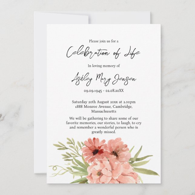 Zinnia Celebration of Life Photo Funeral  Inbjudningar (Baksida)