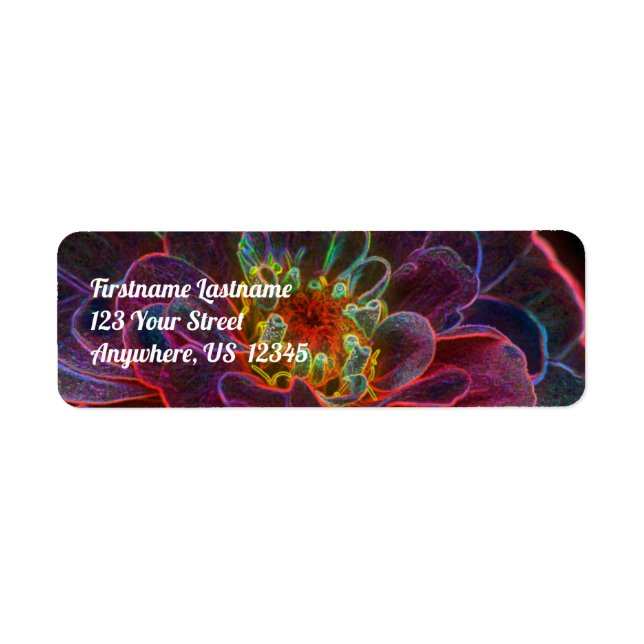 Zinnia Fantasy Abstrakt Flower Art Adress Returadress Etikett (Framsidan)