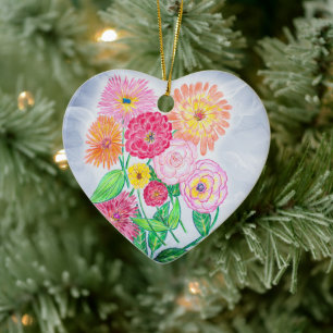 Zinnia Flower Artistic Garden Art Julgransprydnad Keramik