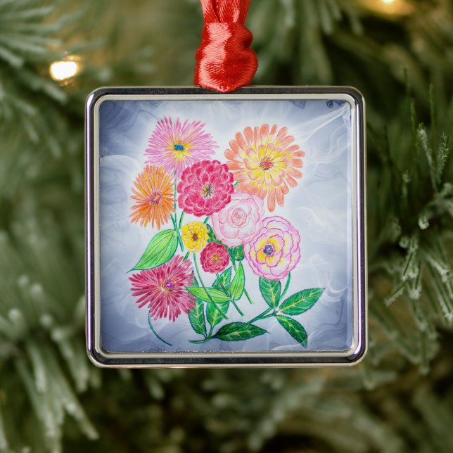 Zinnia Flower Artistic Garden Art Julgransprydnad Metall (Träd)