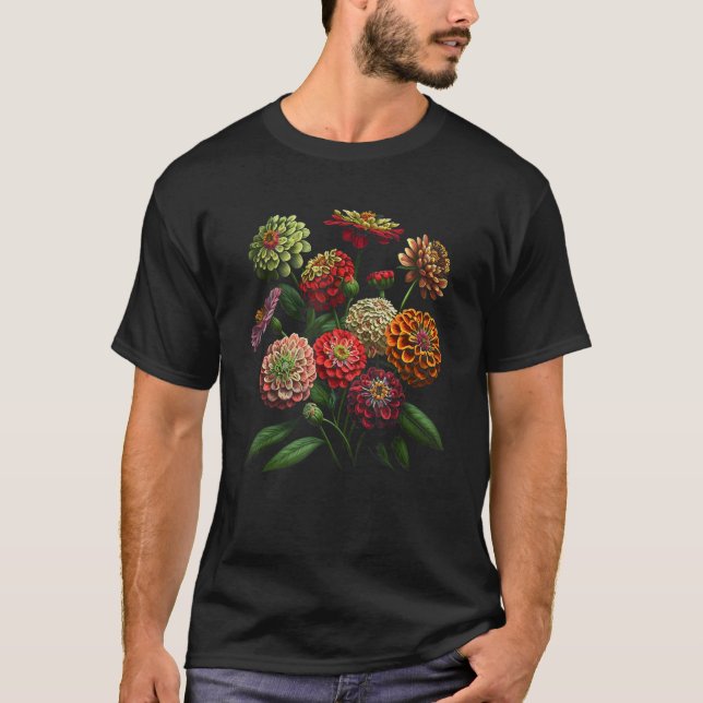 Zinnia Flowers Floral Bouquet Design T Shirt (Framsida)