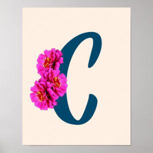 Zinnia Flowers Monogram Initial C Poster