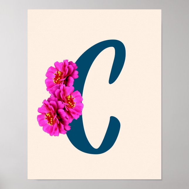 Zinnia Flowers Monogram Initial C Poster (Framsidan)