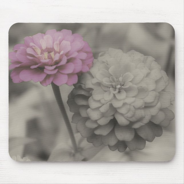 Zinnia Flowers närmar sig Black and White Mousepad Musmatta (Framsidan)